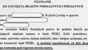 Wezwanie do usunięcia braków formalnych i fiskalnych